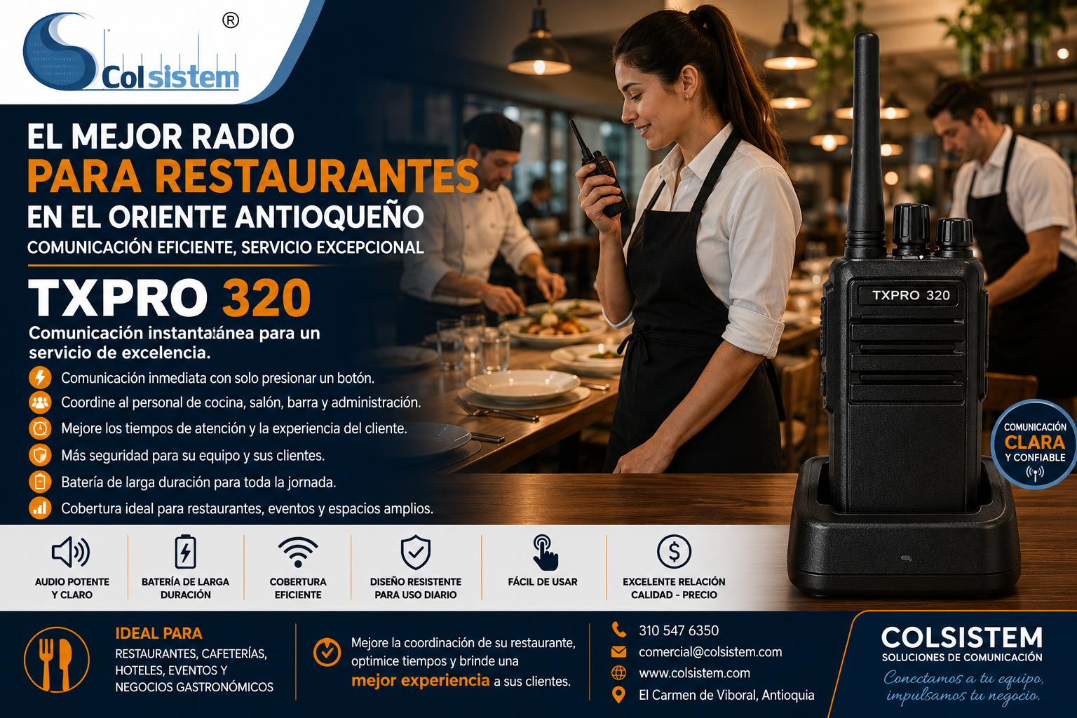 El Mejor Radiotelefono para Restaurantes en el Oriente Antioqueño: TXPRO 320